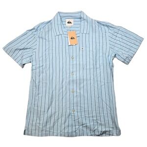 Quiksilver Shirt Mens Medium Blue Stripe Short Sleeve Button Up‎ NEW